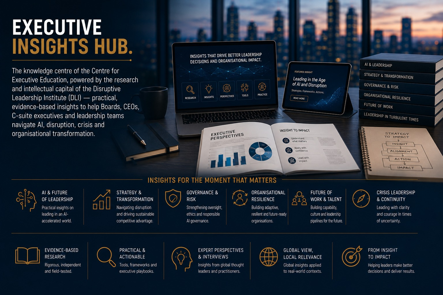 Executive Insights Hub — the knowledge centre of the Centre for Executive Education, powered by DLI research across AI & leadership, strategy, governance, resilience, future of work and crisis leadership