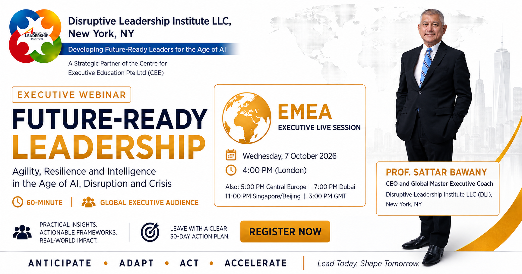 Future-Ready Leadership Executive Webinar — EMEA live session, Wednesday 7 October 2026, 4:00 PM London, with Prof. Sattar Bawany