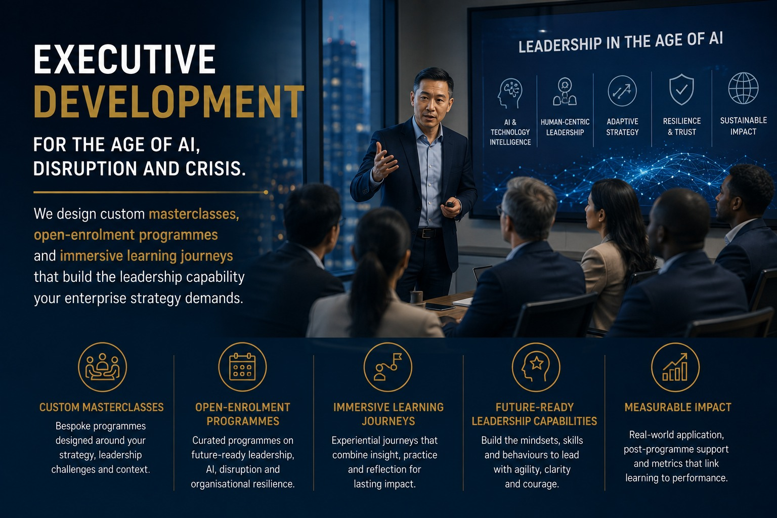Executive Development for the age of AI, disruption and crisis — custom masterclasses, open-enrolment programmes and immersive learning journeys