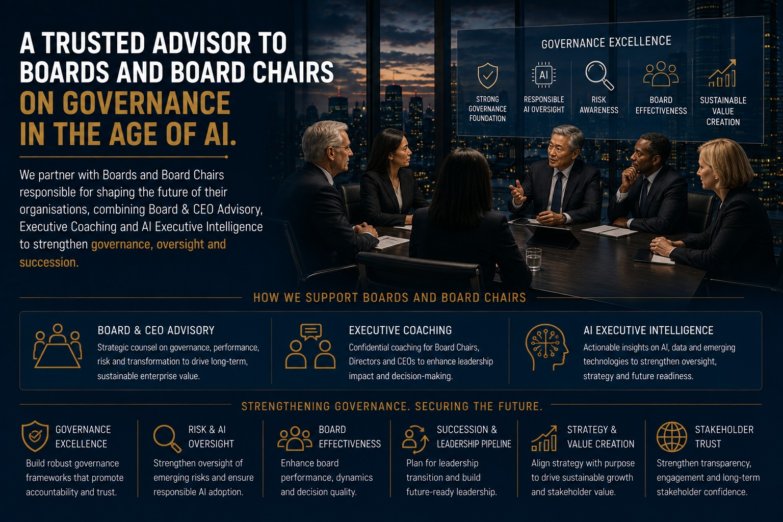 A trusted advisor to Boards and Board Chairs on governance in the Age of AI — Board & CEO Advisory, Executive Coaching and AI Executive Intelligence